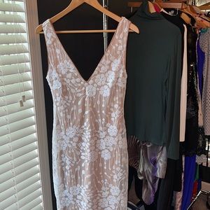 Nude Underlay and White Sequin Floral Dress